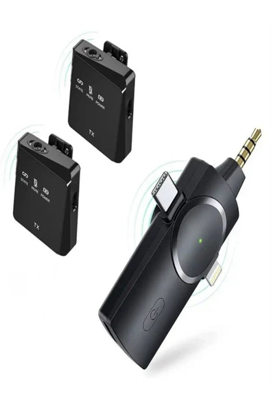 ULTRATEKNO 3.5mm Jack + Type-C + iPhone Girişli İkili Kablosuz Yaka Mikrofonu 3in1 Kamera PC Android iOS Uyumlu - 7