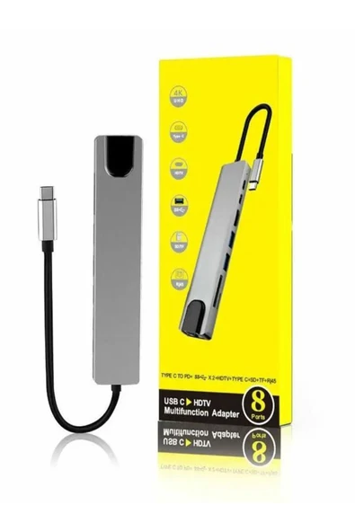 ULTRATEKNO 8in1 HUB Macbook Uyumlu Type-C™ To 4K HDMI Tv Projeksiyon Ethernet Çevirici Hub Adaptör - 2