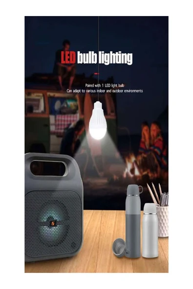 ULTRATEKNO KTF-1837 Güneş Panelli El Fenerli Powerbank Özellikli Kamp Tipi Taşınabilir Bluetooth Hoparlör Radyo - 4