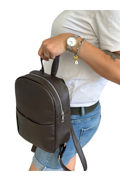 Vip Home Concept Market Ürünleri  Mini Kadın Sırt Çantası-KAHVERENGİ SUNİ DERİ-Vip Home Bags - 2