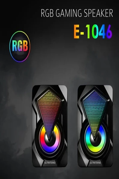 ULTRATEKNO E-1046 Bilgisayar Hoparlörü Led Işıklı Rgb Laptop Pc Uyumlu 1+1 Speaker - 2