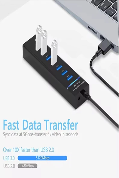 ULTRATEKNO Ul307 7 Port Usb 3.0 Hub Usb Hub 3.0 Çoğaltıcı 7 Port Usb Hub 5 Gbps Usb Splitter Usb Çoklayıcı - 6