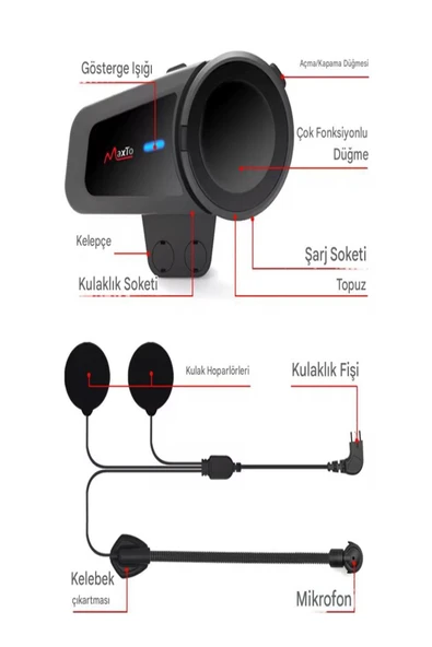 ULTRATEKNO Maxto M2 Su Geçirmez Motosiklet Kask Kulaklık Intercom - 4