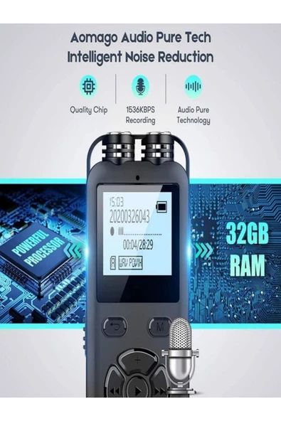 ULTRATEKNO 16 Gb Dijital Ekranlı Ses Kaydedici Kulaklık + Mikrofonlu Profesyonel Ses Kayıt Cihazı Türkçe Menü - 2