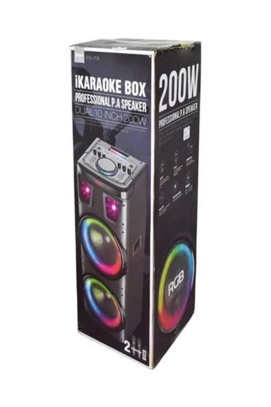 ULTRATEKNO BTS-1708 200W Karaoke Ses Sistemi 2x10 inç RGB Efektli Party Box Mikrofonlu Bluetooth Hoparlör - 4