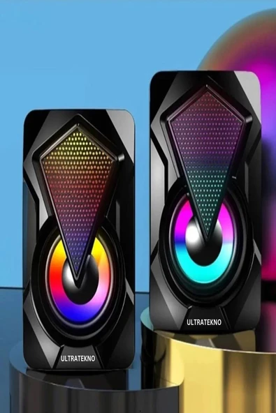 ULTRATEKNO E-1046 Bilgisayar Hoparlörü Led Işıklı Rgb Laptop Pc Uyumlu 1+1 Speaker