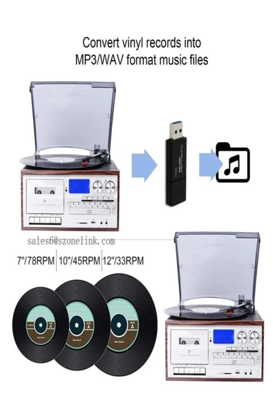 ULTRATEKNO Hepsi Bir Arada elektrikli Vintage Plak Çalar CD Çalar Kaset USB Bluetooth Tf Aux Kumandalı Pikap - 8