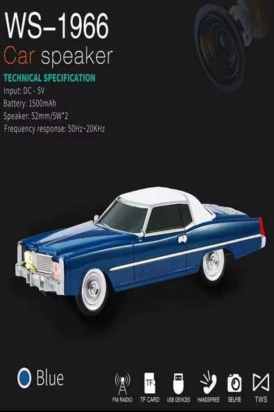 ULTRATEKNO 1966 Cadillac Model Retro Araba Bluetooth Hoparlör Fm Radyo USB Tf Aux Destekli Speaker - 7