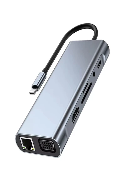 ULTRATEKNO 11 in 1 Type-c To Usb Hub Port Uyumlu Adaptör Hdmı 4x Usb Lan Vga Sd Card Çevirici Çoklayıcı - 4