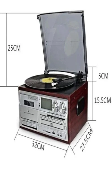 ULTRATEKNO Hepsi Bir Arada elektrikli Vintage Plak Çalar CD Çalar Kaset USB Bluetooth Tf Aux Kumandalı Pikap - 4