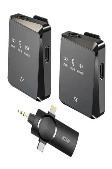 ULTRATEKNO 3.5mm Jack + Type-C + iPhone Girişli İkili Kablosuz Yaka Mikrofonu 3in1 Kamera PC Android iOS Uyumlu - 4