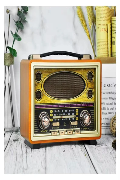 ULTRATEKNO M-2027BT Gerçek Ahşap Eskitme Kaplama Radyo Fm Am Sw USB Tf Aux Destekli Bluetooth Hoparlör - 4