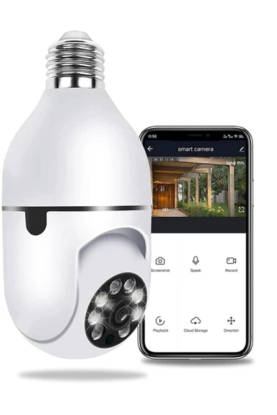BiNtech Gece Görüşlü 360 Derece Led Işık 1080p Wifi Kamera Kablosuz Panoramik Ev Güvenlik Ampul Kamerası