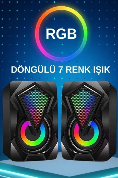 ULTRATEKNO E-1046 Bilgisayar Hoparlörü Led Işıklı Rgb Laptop Pc Uyumlu 1+1 Speaker - 3