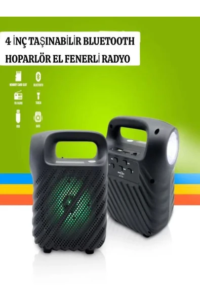 ULTRATEKNO GTS1525 RGB Işıklı 4 inç Taşınabilir Bluetooth Hoparlör FM Radyo Parti Hoparlörü Acil Durum Feneri