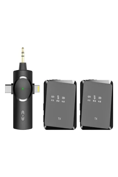 ULTRATEKNO 3.5mm Jack + Type-C + iPhone Girişli İkili Kablosuz Yaka Mikrofonu 3in1 Kamera PC Android iOS Uyumlu