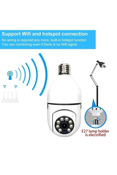 BiNtech Gece Görüşlü 360 Derece Led Işık 1080p Wifi Kamera Kablosuz Panoramik Ev Güvenlik Ampul Kamerası - 3