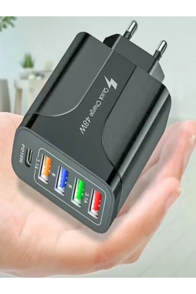 ULTRATEKNO Turbo 48w 4 Usb Li Çoklu Şarj Adaptörü 3.1a Type-c Pd 18w Siyah Renk - 2