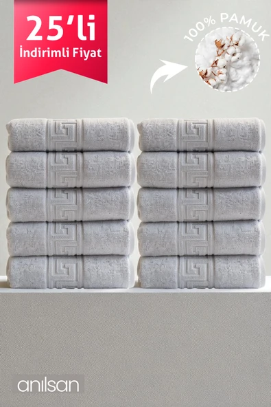 25'li Gri Greek El Havlusu - 50x90 Cm, 225gr, %100 Pamuk, Spa Ve Otel Havlusu, Günlük Kullanıma Uygun