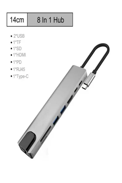 ULTRATEKNO 8in1 HUB Macbook Uyumlu Type-C™ To 4K HDMI Tv Projeksiyon Ethernet Çevirici Hub Adaptör - 4