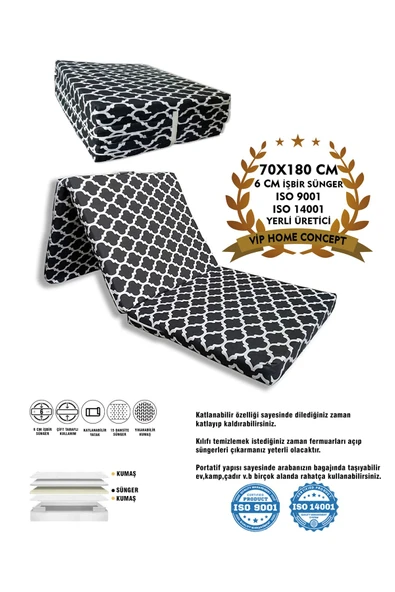 Vip Home Concept Market Ürünleri  Katlanır Yer Yatağı Ve Tek Kişilik Sünger Katlanır Minder Yatak 70x180 Cm 6 Cm Büyük Karaçatı