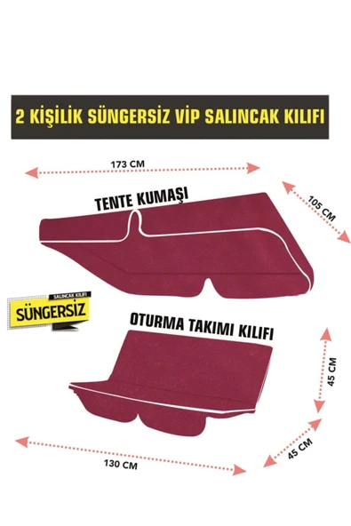 Vip Home Concept Market Ürünleri  2 Kişilik Salıncak Minder Kılıfı (süngersiz) Tenteli Bordo - 2