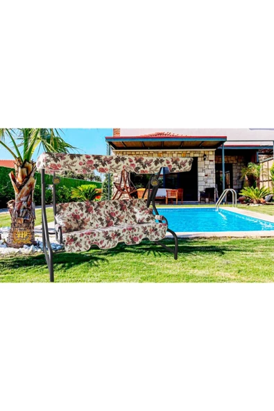 Vip Home Concept Market Ürünleri  Süngersiz Salıncak Minderi Kılıfı 3 Kişilik Kılıf Ingiliz Gülü