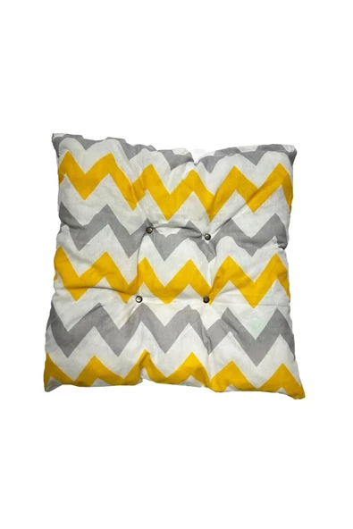 Vip Home Concept Market Ürünleri  Dekoratif Pofidik Puf Sandalye Minderi Kare 35x35x7 Cm-sarı Gri Zikzak(2 Adet) - 2