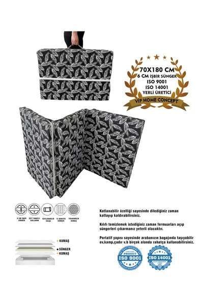 Vip Home Concept Market Ürünleri  Katlanır Yer Yatağı Sünger Yatak Siyah Tüylü 70x180 Cm-6 Cm Tek Kişilik