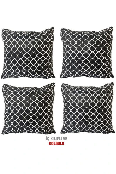 Vip Home Concept  Kırlent Yastık Dolgulu Fermuarlı Vip Yastık 4 Adet-43x43 Cm(karaçatı)