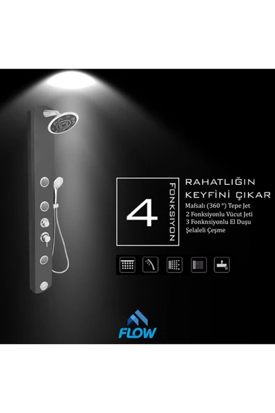 Flow Yapı Stella Metalik Füme Masajlı Duş Paneli - Dikey Jakuzi - Robot Duş - El Duşu - Lüx Duş - 4