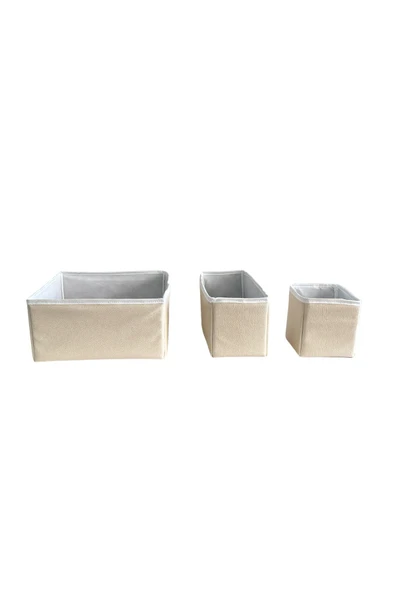 Vip Home Concept  3'lü Çekmece İçi Çamaşır Düzenleyici Çocuk Odası Katlanır Saklama Kutusu Organizer Set-BEJ DERİ - 2