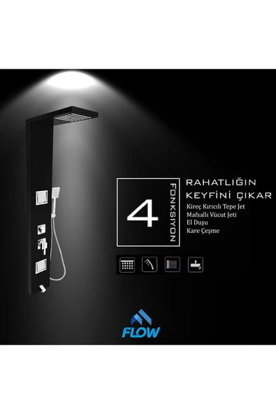 Flow Yapı Atlas Siyah Masajlı Duş Paneli - Dikey Jakuzi - Robot Duş - El Duşu - Lüx Duş - 4
