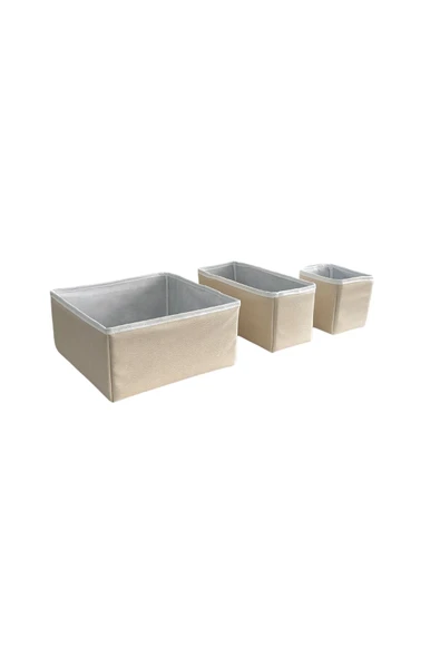 Vip Home Concept  3'lü Çekmece İçi Çamaşır Düzenleyici Çocuk Odası Katlanır Saklama Kutusu Organizer Set-BEJ DERİ