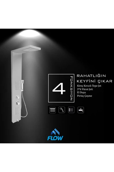 Flow Yapı Victoria Silver Gri Masajlı Duş Paneli - Dikey Jakuzi - Robot Duş - El Duşu - Lüx Duş - 4