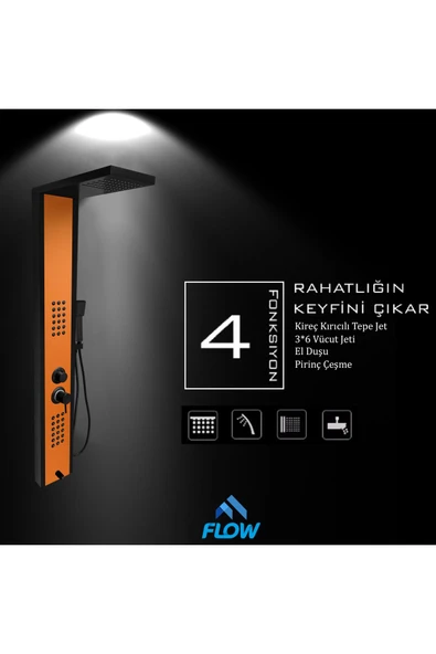 Flow Yapı Çift Renk (Siyah-Bakır) Premium Masajlı Duş Paneli - Dikey Jakuzi - Robot Duş - El Duşu - Lüx - 3