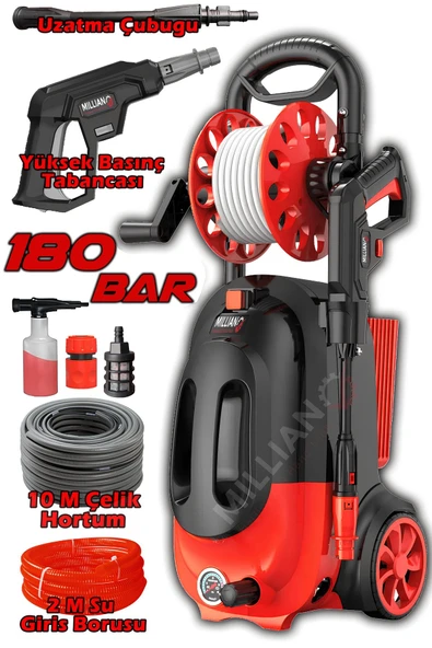 Profesyonel 180 Bar - Bakır Sargılı Yüksek Basınçlı Çok Amaçlı Araba Bahçe ve Oto Yıkama Makinesi