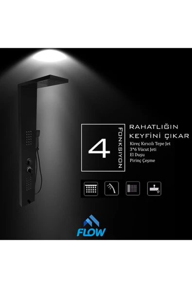 Flow Yapı Victoria Siyah Premium Masajlı Duş Paneli - Dikey Jakuzi - Robot Duş - El Duşu - Lüx Duş - 5