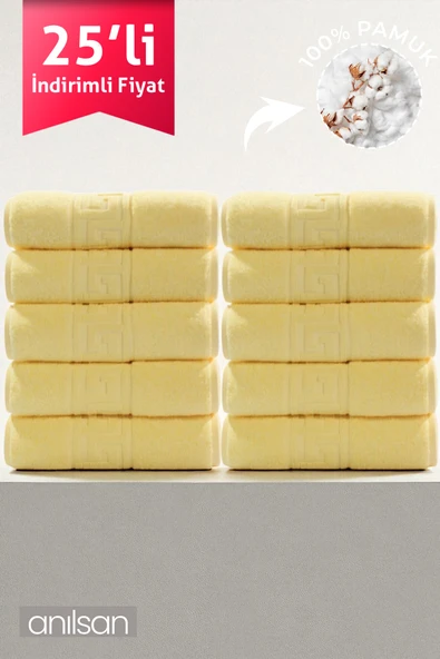 25'li Sarı Greek El Havlusu - 50x90 Cm, 225gr, %100 Pamuk, Spa Ve Otel Havlusu, Günlük Kullanıma Uygun