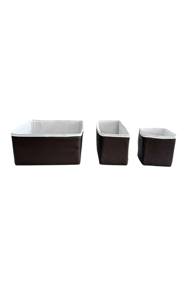 Vip Home Concept  3'lü Çekmece İçi Çamaşır Düzenleyici Çocuk Odası Katlanır Saklama Kutusu Organizer Set-KAHVE DERİ - 2