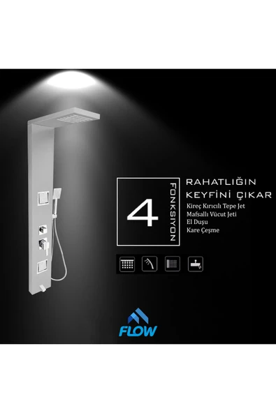Flow Yapı Atlas Silver Gri Masajlı Duş Paneli - Dikey Jakuzi - Robot Duş - El Duşu - Lüx Duş - 4