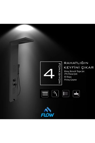 Flow Yapı Victoria Antrasit Gri Premium Masajlı Duş Paneli - Dikey Jakuzi - Robot Duş - El Duşu - Lüx Duş - 4