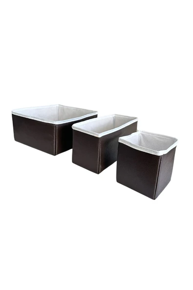Vip Home Concept  3'lü Çekmece İçi Çamaşır Düzenleyici Çocuk Odası Katlanır Saklama Kutusu Organizer Set-KAHVE DERİ