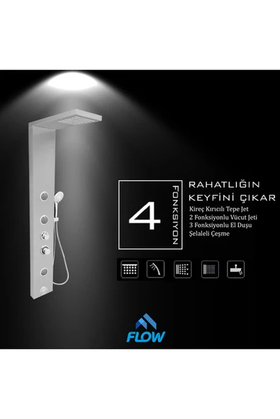 Flow Yapı Venüs Silver Gri Masajlı Duş Paneli - Dikey Jakuzi - Robot Duş - El Duşu - Lüx Duş - 4