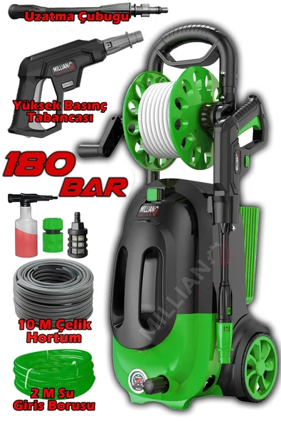 Prof 4500 W - 180 Bar Bakır Sargılı Yüksek Basınçlı Çok Amaçlı Araba Bahçe ve Oto Yıkama Makinesi