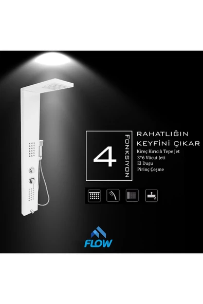 Flow Yapı Victoria Beyaz Masajlı Duş Paneli - Dikey Jakuzi - Robot Duş - El Duşu - Lüx Duş - 4
