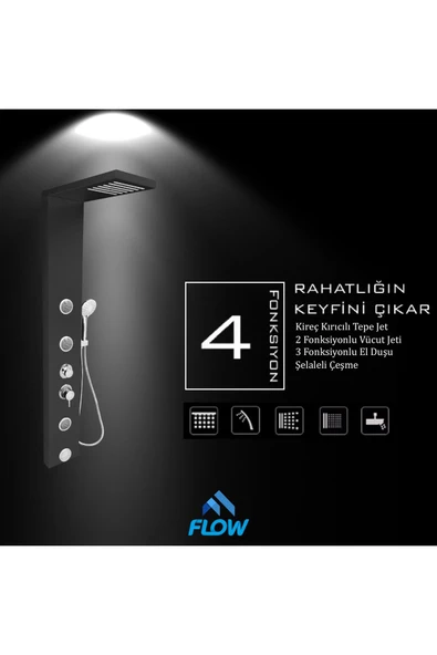 Flow Yapı Venüs Antrasit Gri Masajlı Duş Paneli - Dikey Jakuzi - Robot Duş - El Duşu - Lüx Duş - 4