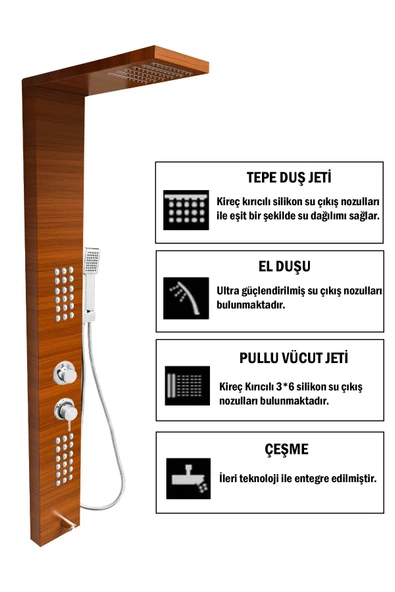 Flow Yapı Victoria Teak Ağacı ( Yatay Desenli ) Masajlı Duş Paneli - 2