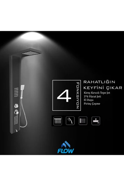 Flow Yapı Çift Renk (Metalik Füme-Antrasit Gri) Masajlı Duş Paneli - Dikey Jakuzi - Robot Duş - El Duşu - Lüx - 3