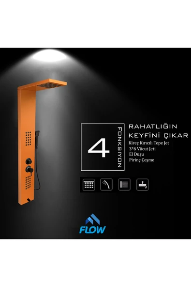 Flow Yapı Victoria Bakır Premium Masajlı Duş Paneli - Dikey Jakuzi - Robot Duş - El Duşu - Lüx Duş - 3